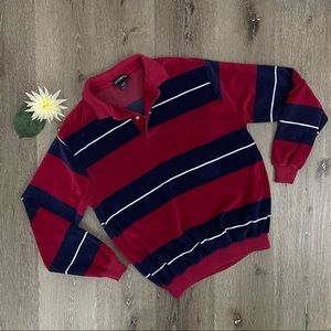 Vintage 90's Velour Striped Maroon & Navy Sweatshirt